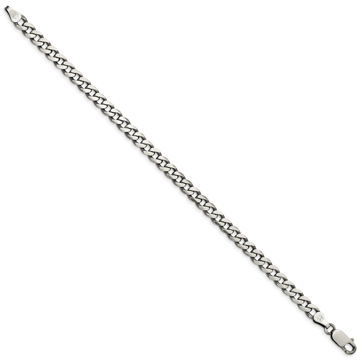 925 White Gold 6 mm Curb Chain Anklet, Solid detail view