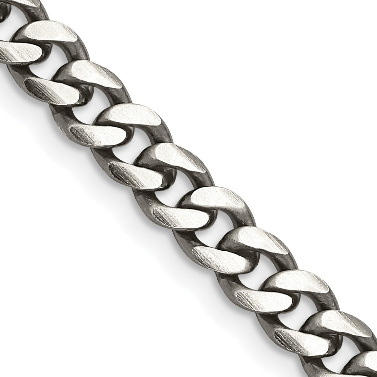 925 White Gold 6 mm Curb Chain Necklace, Solid detail view