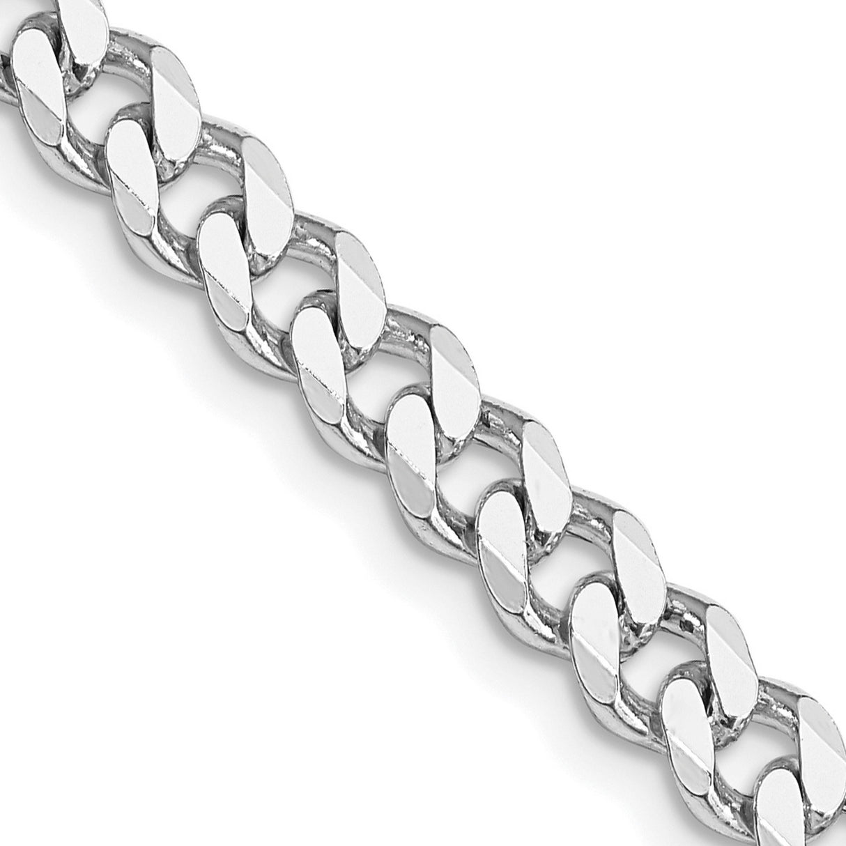 925 White Gold 5.7 mm Curb Chain Necklace, Polished detail view