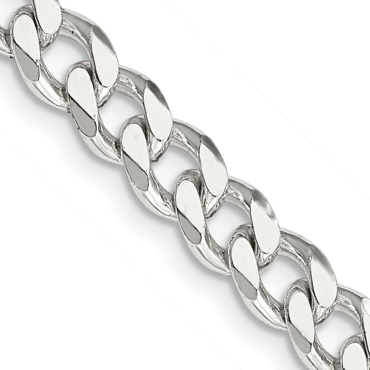 925 White Gold 6.5 mm Curb Chain Necklace, Polished detail view