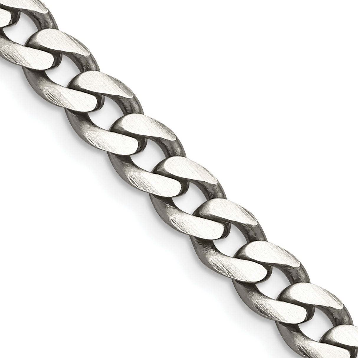 925 White Gold 6.5 mm Curb Chain Necklace, Solid detail view