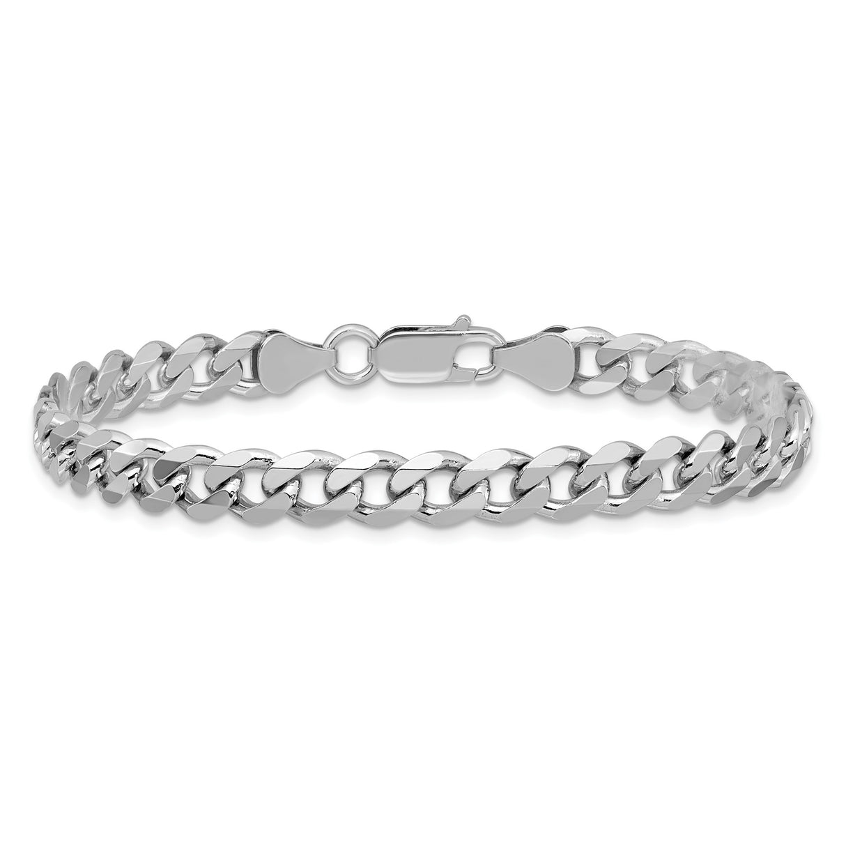 925 White Gold 6.5 mm Curb Chain Anklet, Polished alternate angle