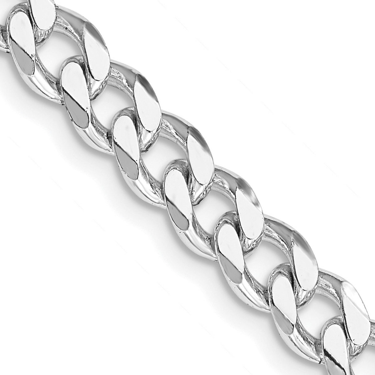 925 White Gold 6.5 mm Curb Chain Necklace, Polished detail view