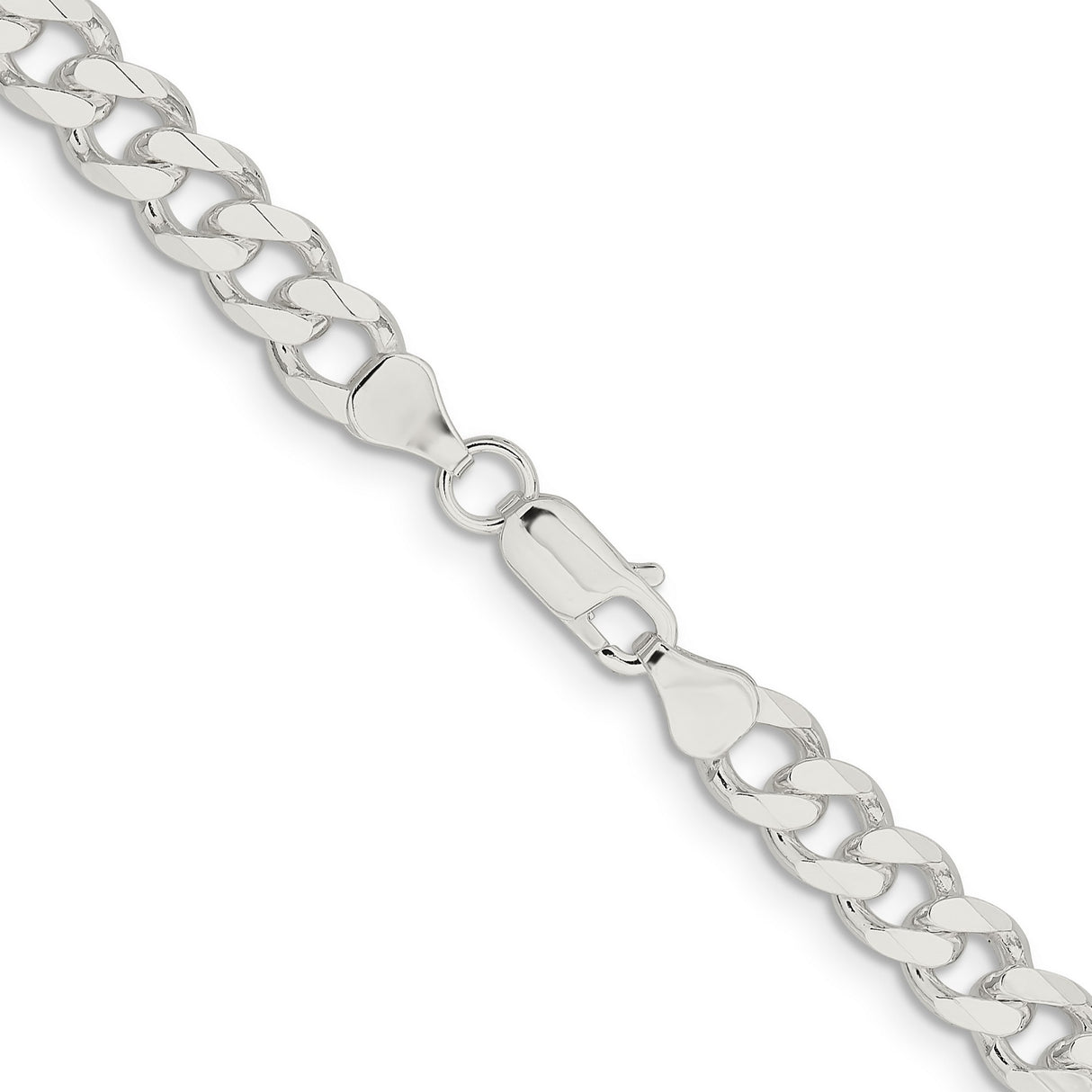 925 White Gold 7.5 mm Curb Chain Necklace, Polished alternate angle