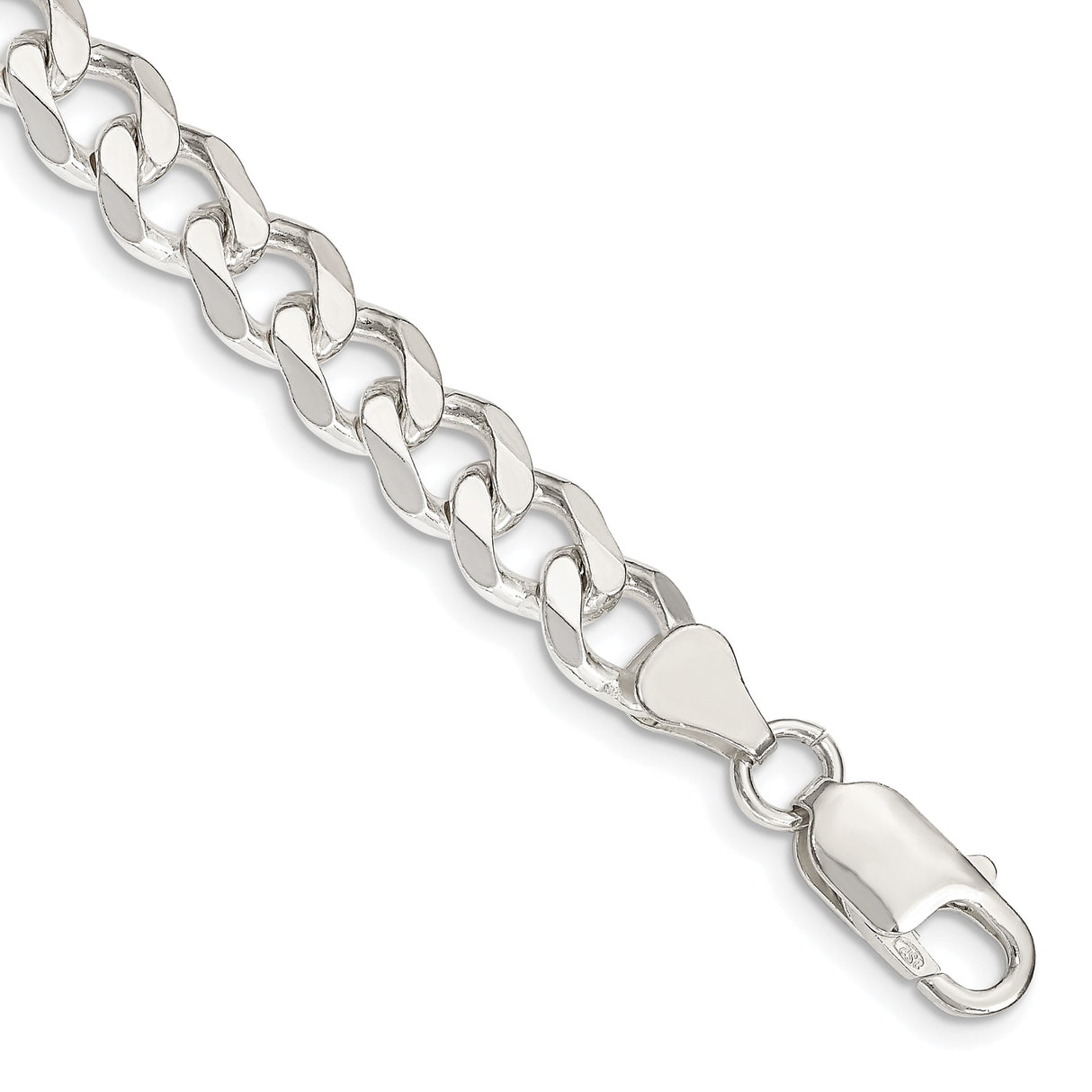925 White Gold 7.5 mm Curb Chain Anklet, Polished shown for scale