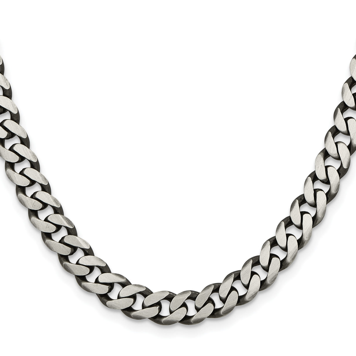 925 White Gold 7.5 mm Curb Chain Necklace, Solid