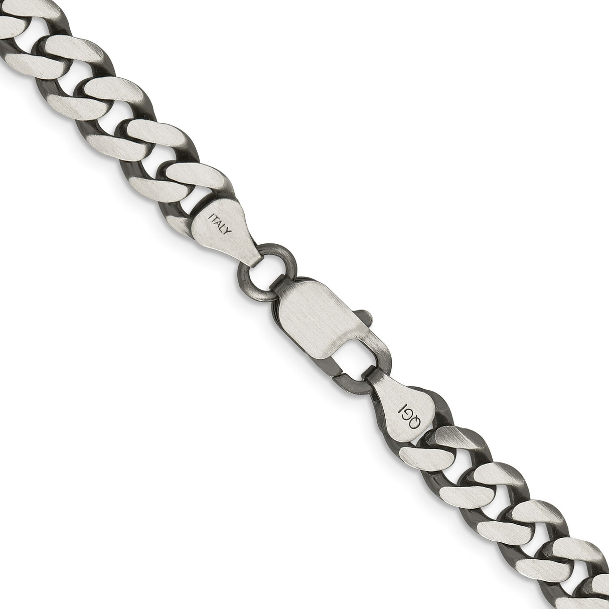 925 White Gold 7.5 mm Curb Chain Necklace, Solid alternate angle