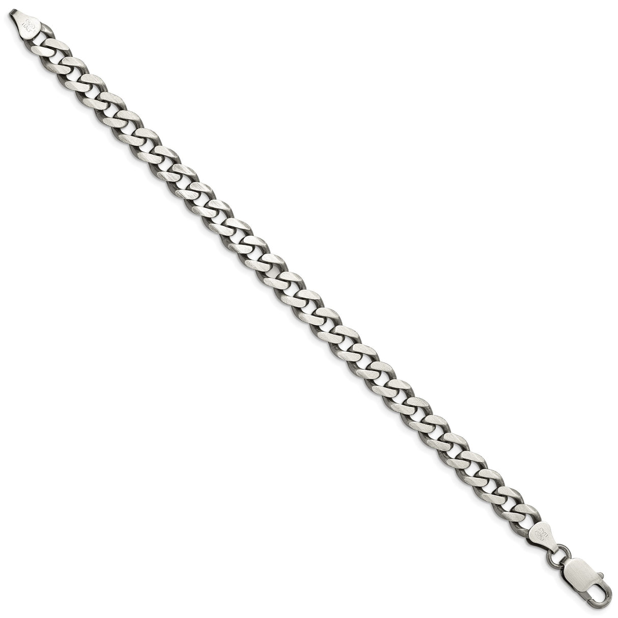 925 White Gold 7.5 mm Curb Chain Anklet, Solid