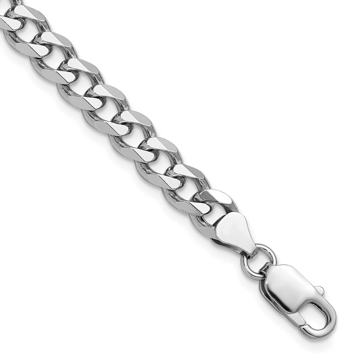 925 White Gold 7.5 mm Curb Chain Anklet, Polished detail view