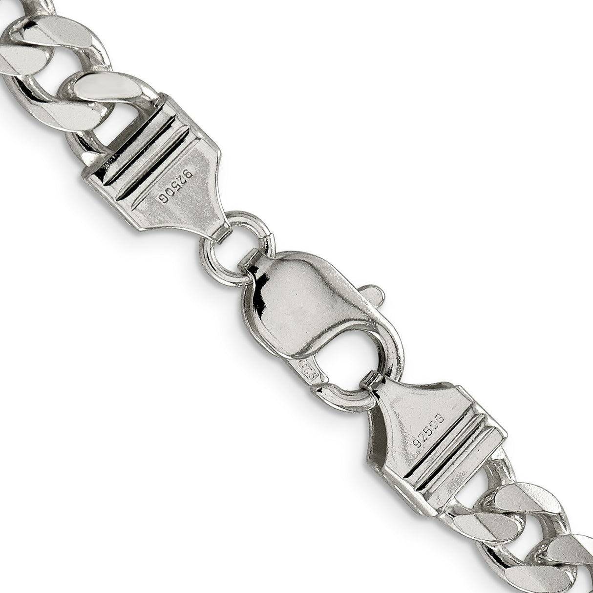 925 White Gold 8.3 mm Curb Chain Necklace, Polished alternate angle