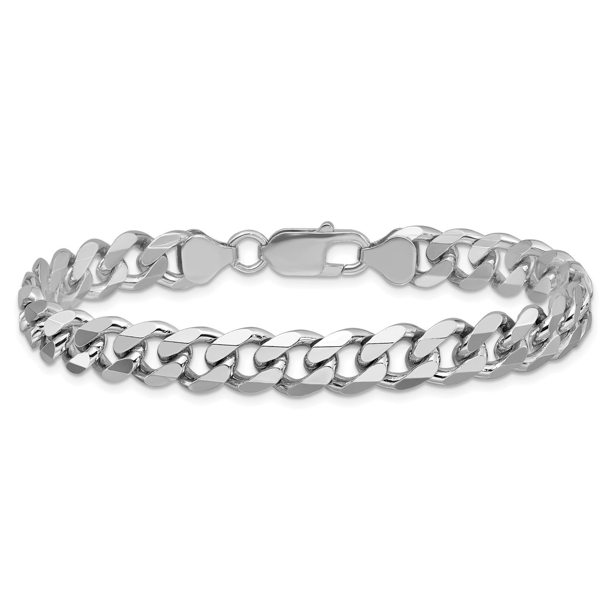 925 White Gold 8.3 mm Curb Chain Anklet, Polished alternate angle