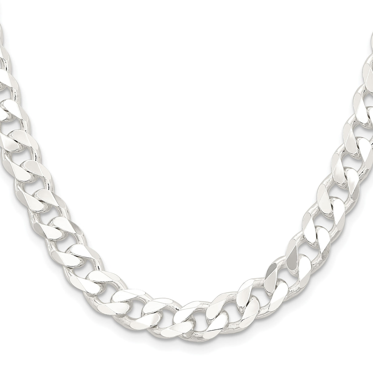 925 White Gold 9.3 mm Curb Chain Necklace, Polished
