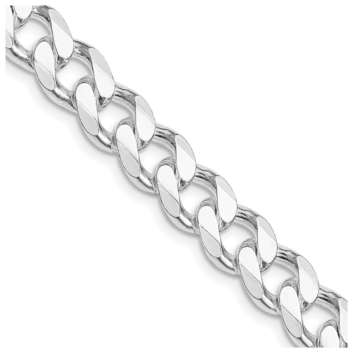 925 White Gold 9.3 mm Curb Chain Necklace, Polished detail view