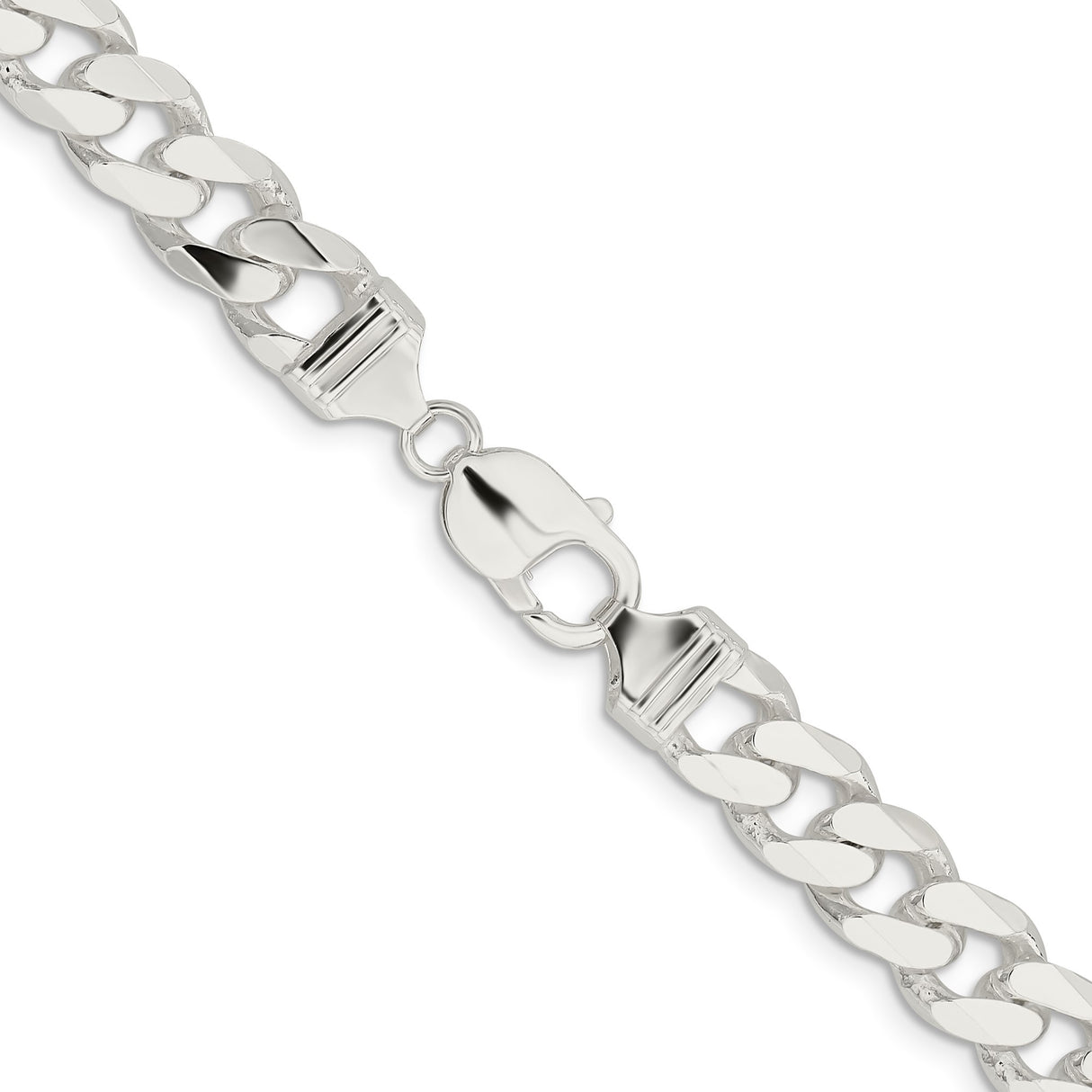 925 White Gold 11 mm Curb Chain Necklace, Polished alternate angle