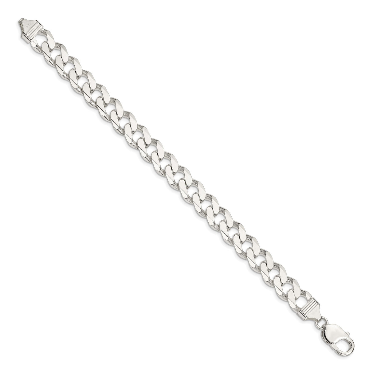 925 White Gold 11 mm Curb Chain Anklet, Polished