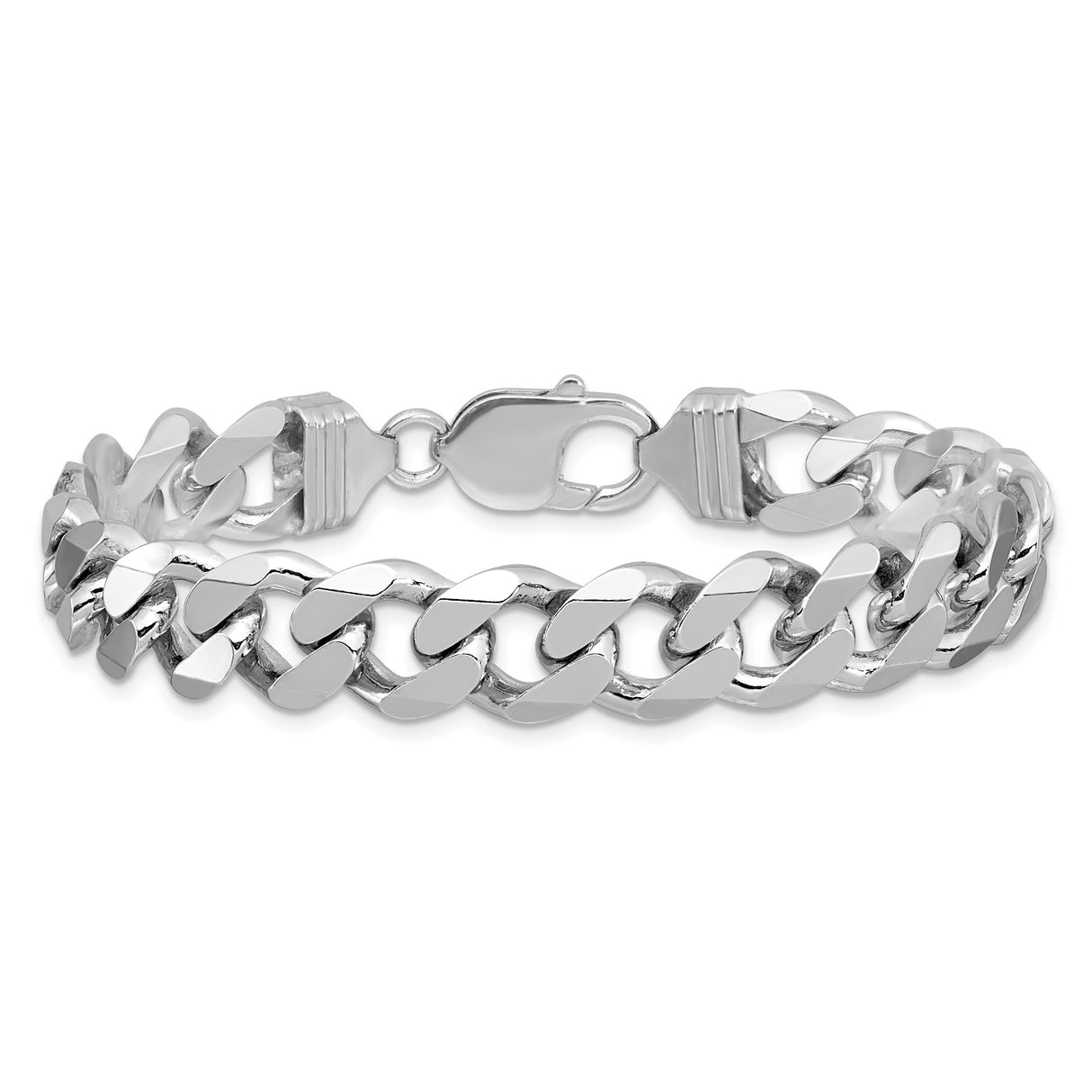 925 White Gold 11 mm Curb Chain Anklet, Polished alternate angle