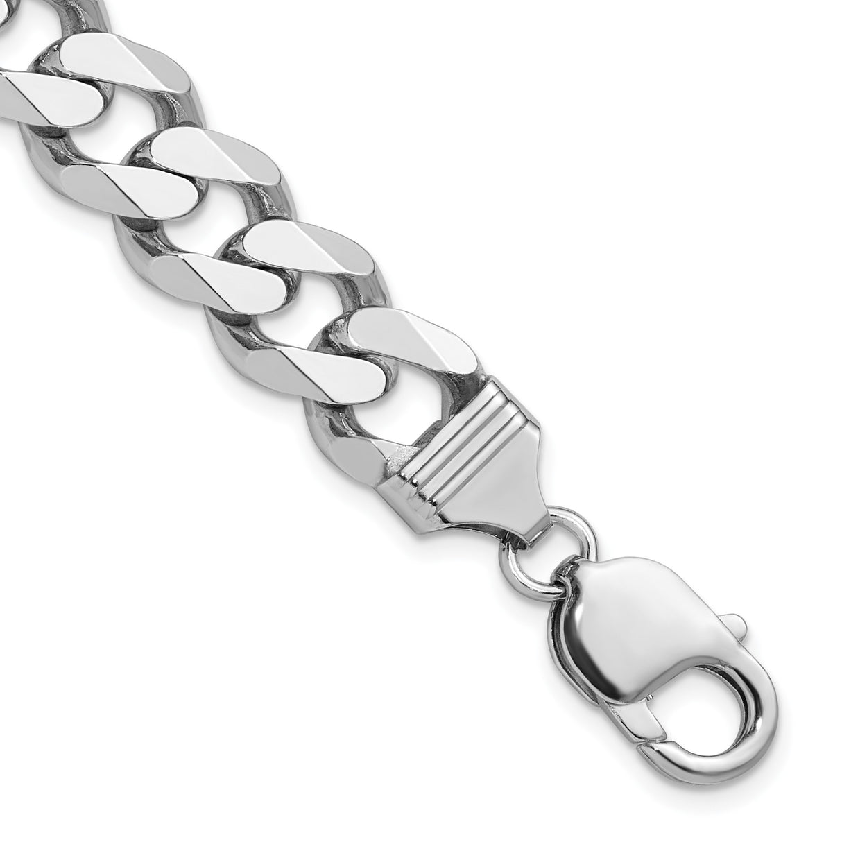 925 White Gold 11 mm Curb Chain Anklet, Polished shown for scale