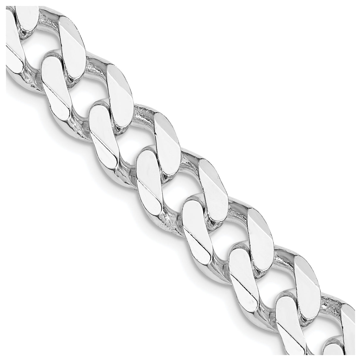 925 White Gold 11 mm Curb Chain Necklace, Polished detail view