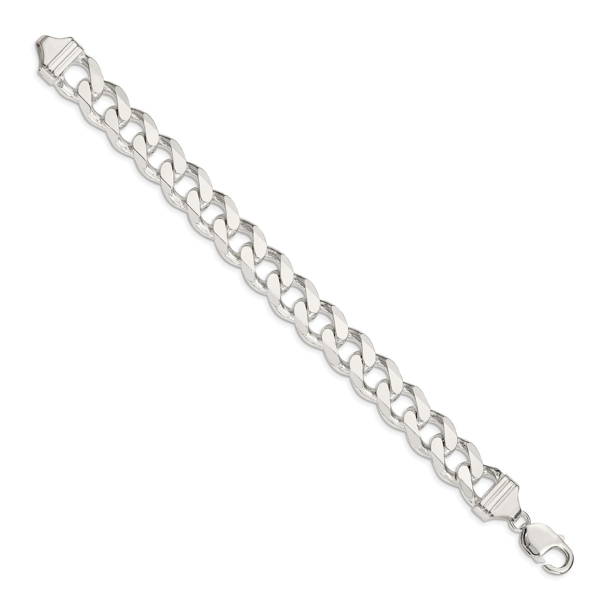 925 White Gold 13 mm Curb Chain Anklet, Polished