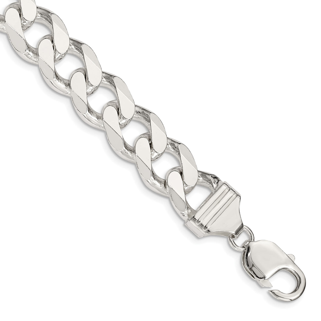 925 White Gold 13 mm Curb Chain Anklet, Polished shown for scale