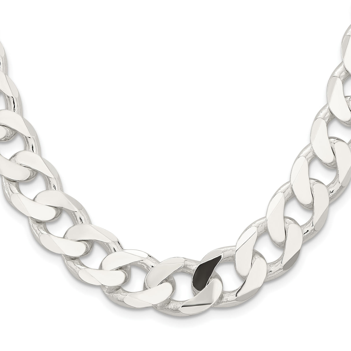 925 White Gold 14.5 mm Curb Chain Necklace, Polished