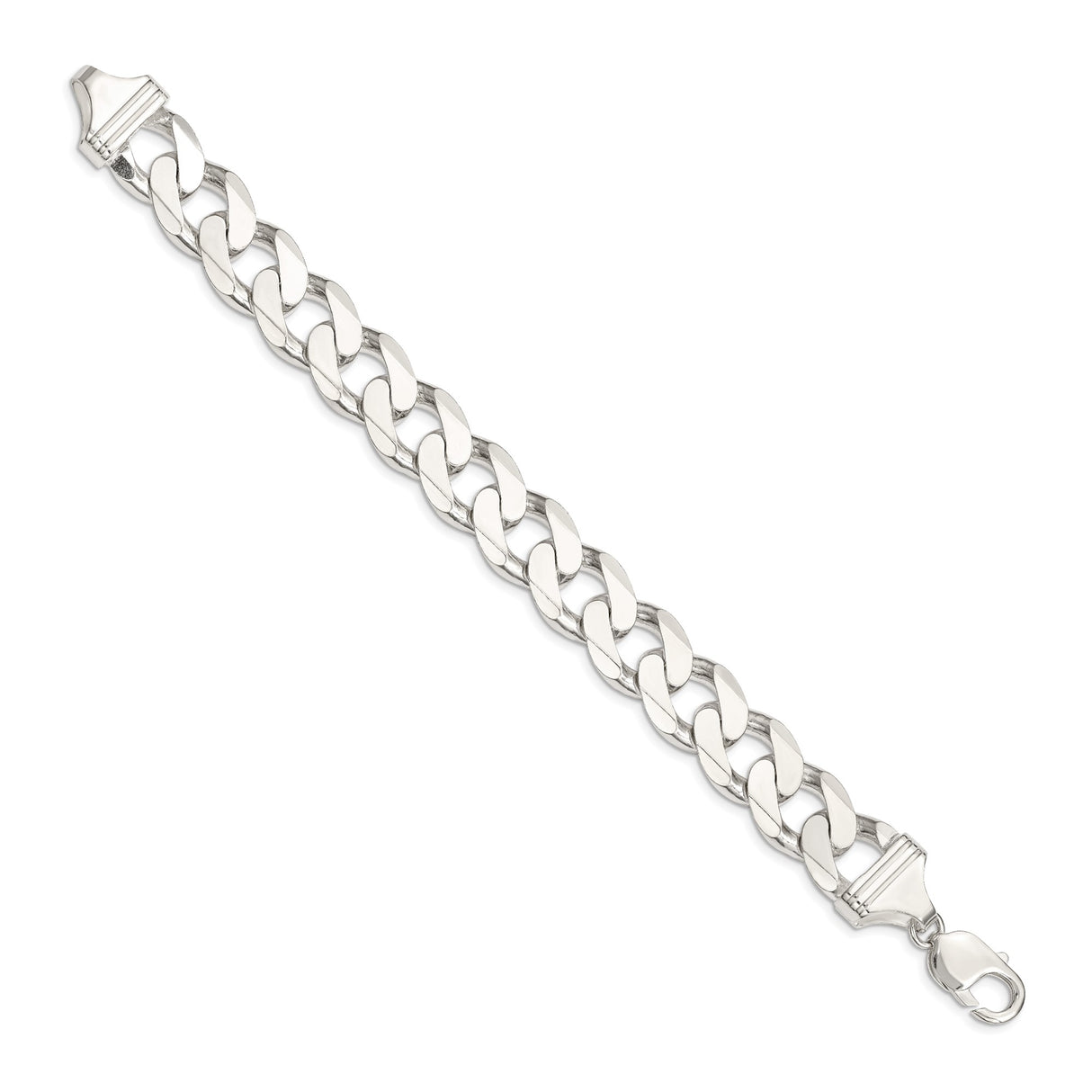 925 White Gold 14.5 mm Curb Chain Bracelet, Polished