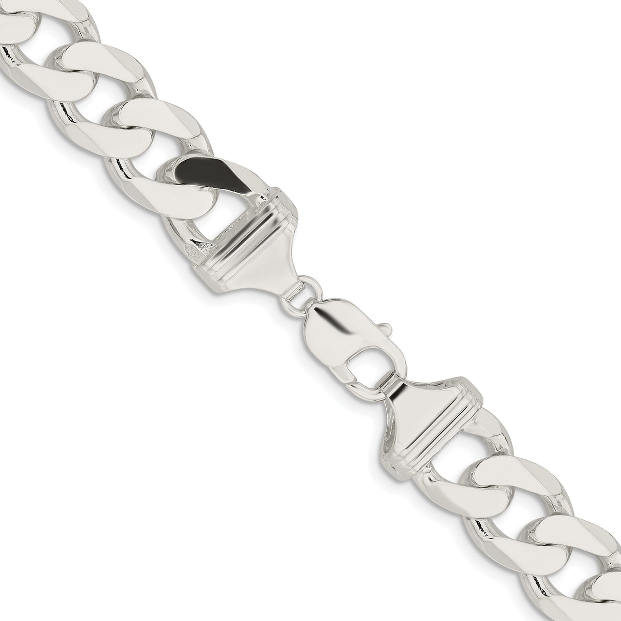 925 White Gold 14.5 mm Curb Chain Necklace, Polished alternate angle