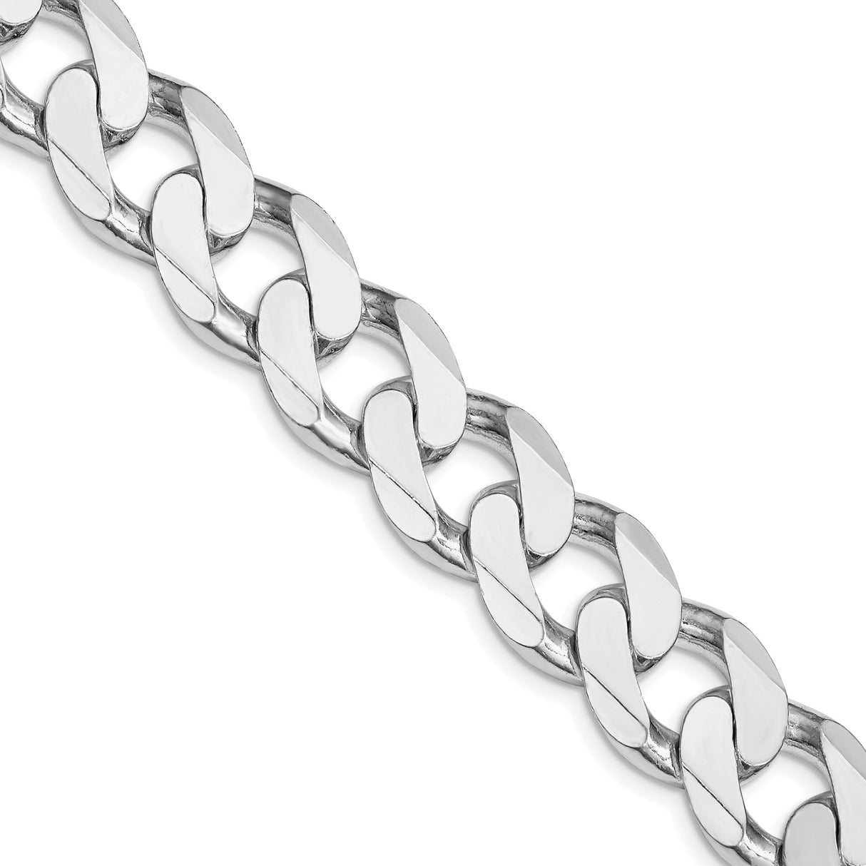 925 White Gold 14.5 mm Curb Chain Necklace, Polished detail view