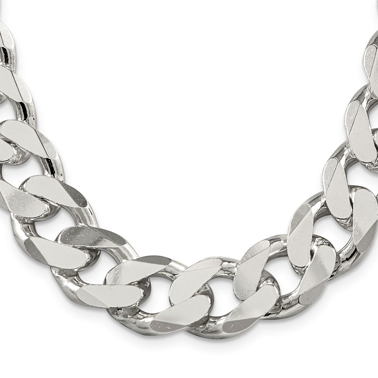 925 White Gold 16.25 mm Curb Chain Necklace, Polished