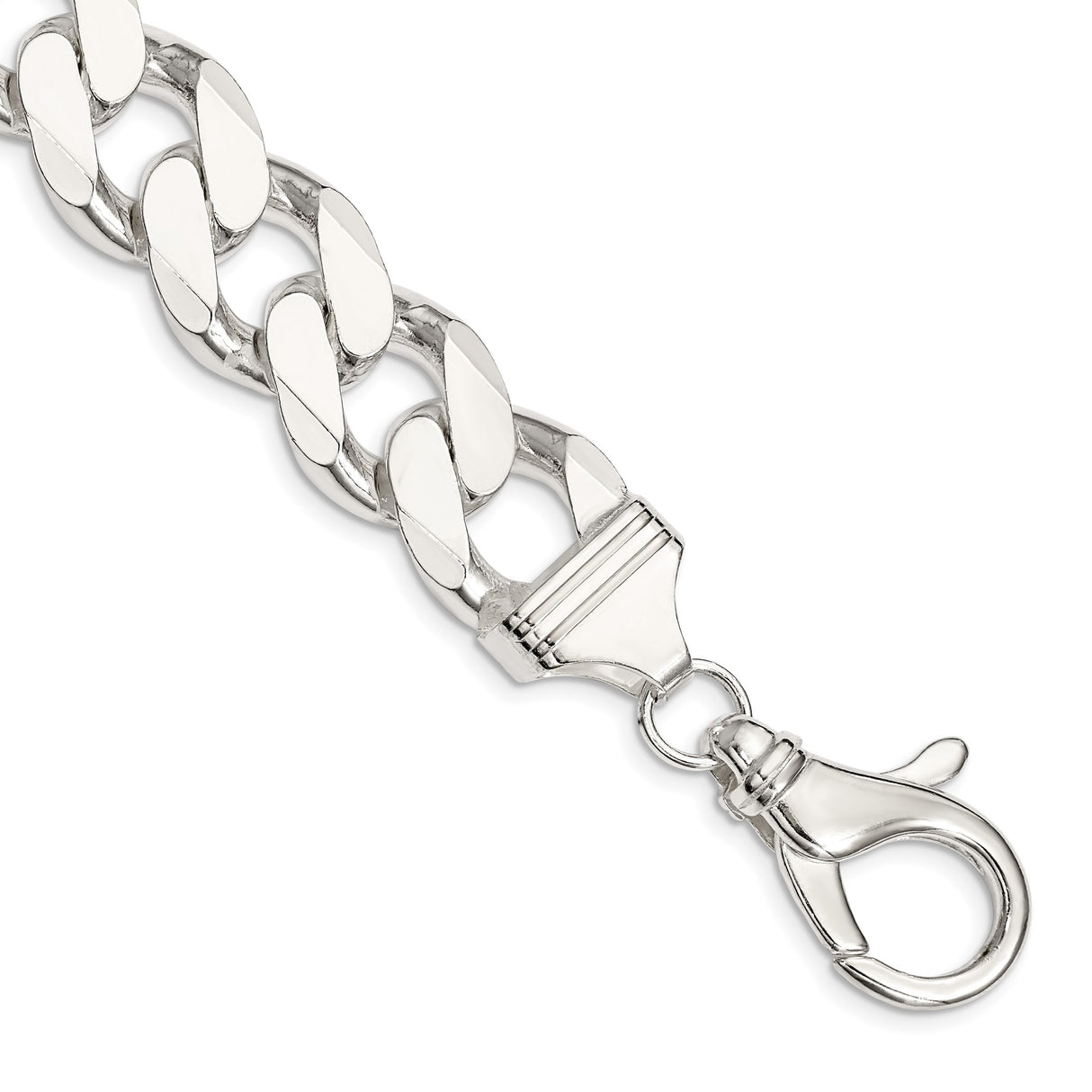 925 White Gold 16.25 mm Curb Chain Bracelet, Polished shown for scale