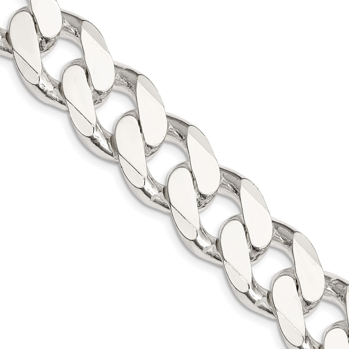 925 White Gold 16.25 mm Curb Chain Necklace, Polished detail view