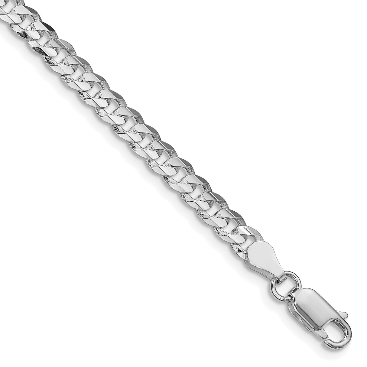 925 White Gold 4.5 mm Curb Chain Bracelet, Polished shown for scale