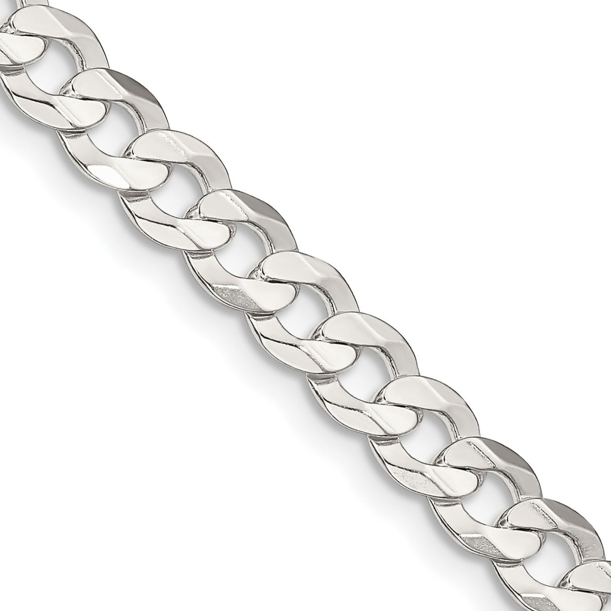 925 White Gold 5.65 mm Curb Chain Necklace, Polished detail view