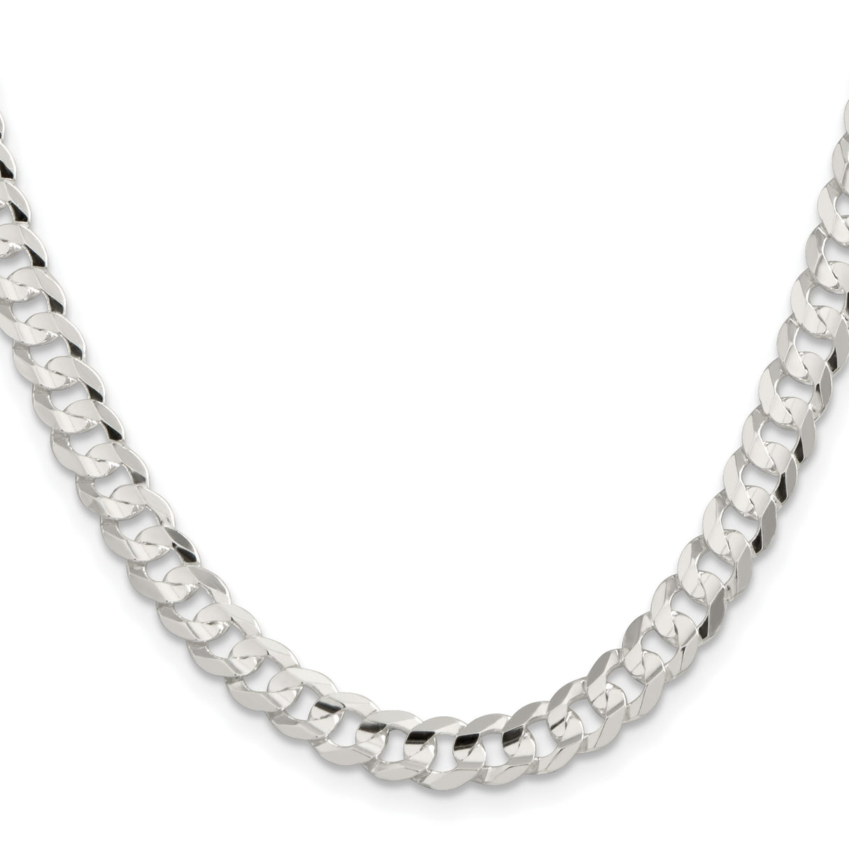 925 White Gold 6.75 mm Curb Chain Necklace, Polished