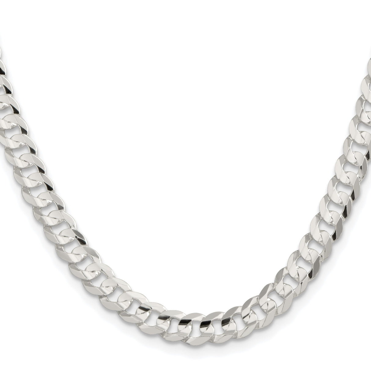 925 White Gold 6.75 mm Curb Chain Necklace, Polished
