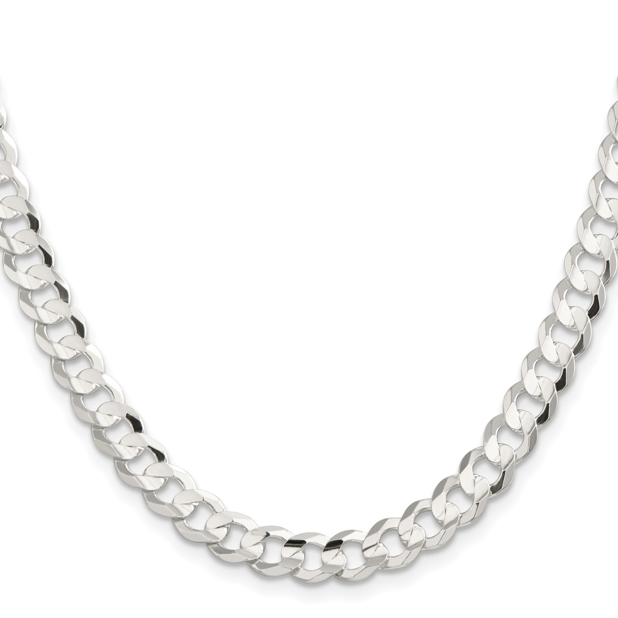 925 White Gold 7.8 mm Curb Chain Necklace, Polished