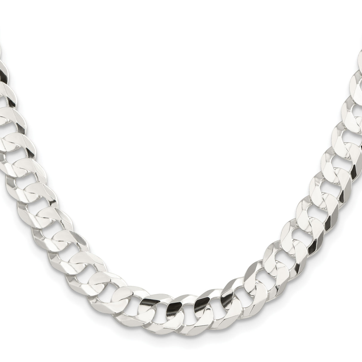 925 White Gold 9.75 mm Curb Chain Necklace, Polished