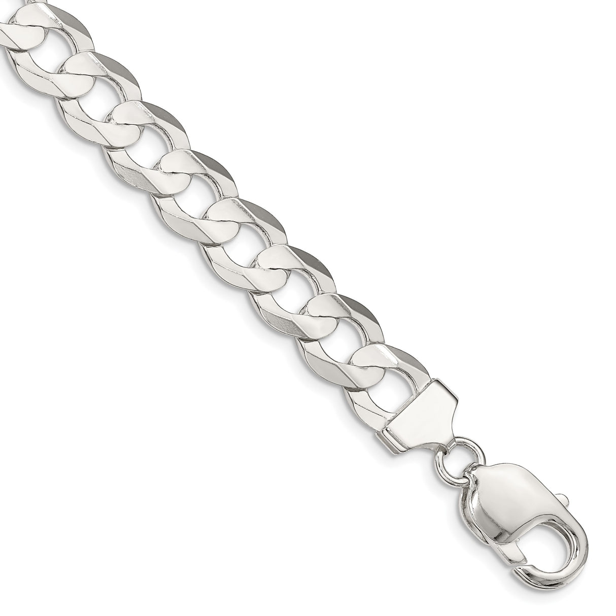 925 White Gold 9.75 mm Curb Chain Anklet, Polished shown for scale