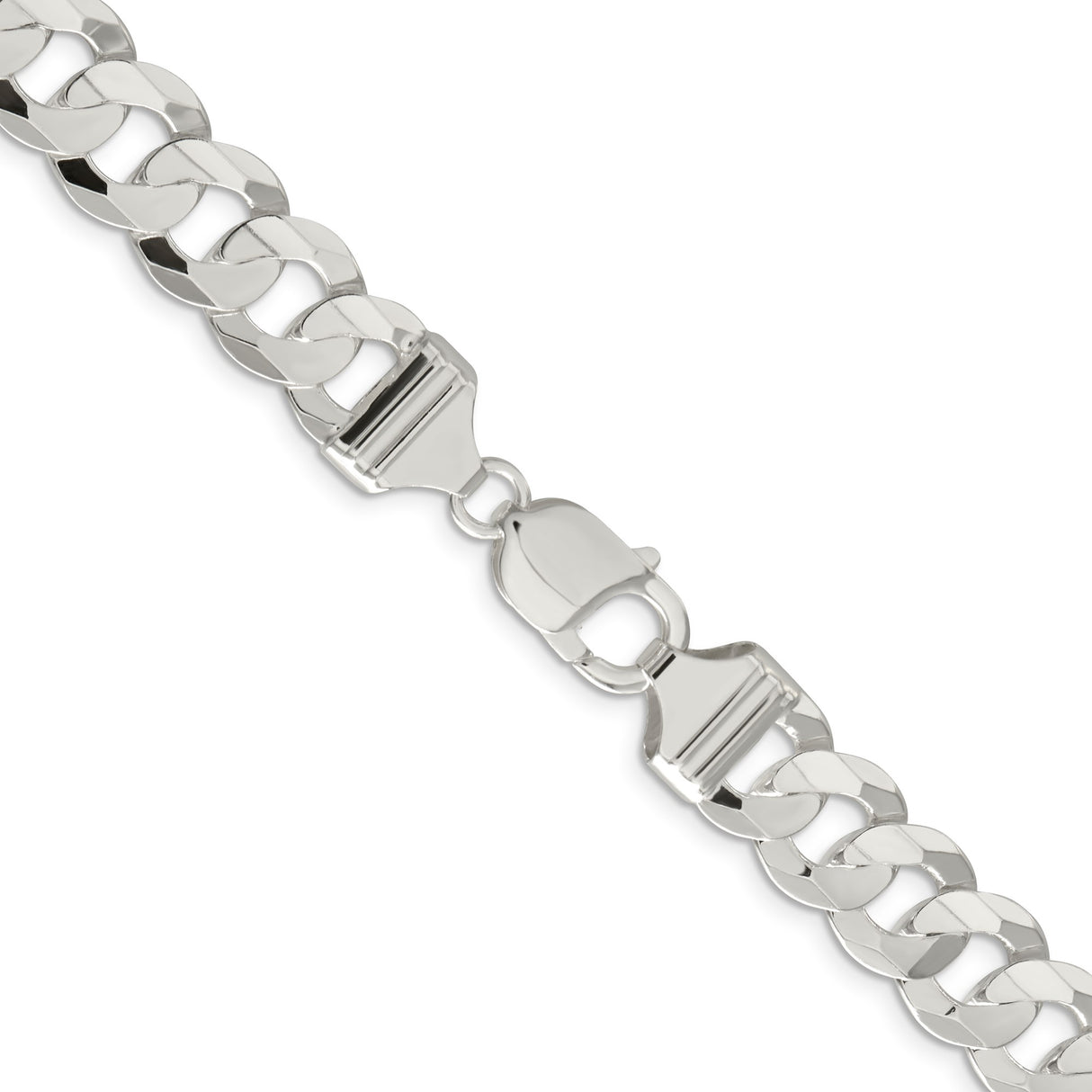 925 White Gold 11.9 mm Curb Chain Necklace, Polished alternate angle