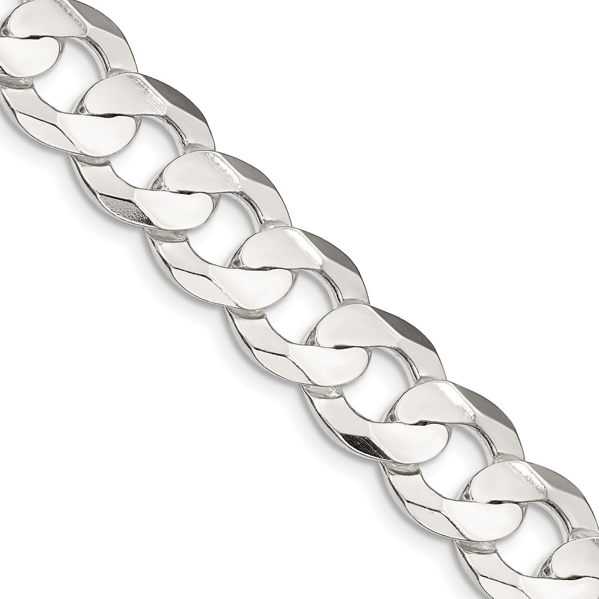 925 White Gold 11.9 mm Curb Chain Necklace, Polished detail view