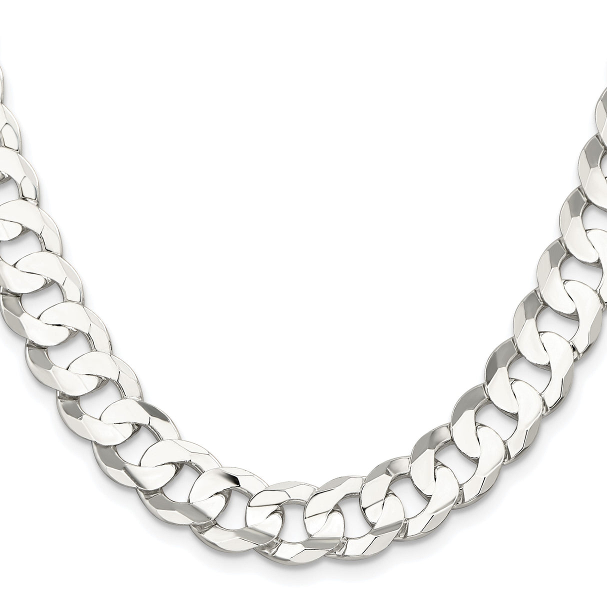 925 White Gold 11.9 mm Curb Chain Necklace, Polished