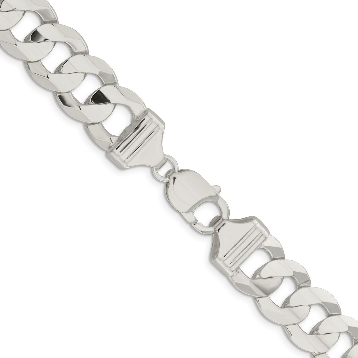 925 White Gold 14 mm Curb Chain Necklace, Polished alternate angle