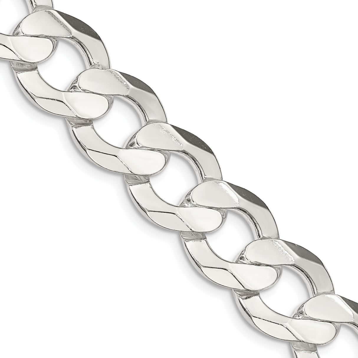 925 White Gold 14 mm Curb Chain Necklace, Polished detail view