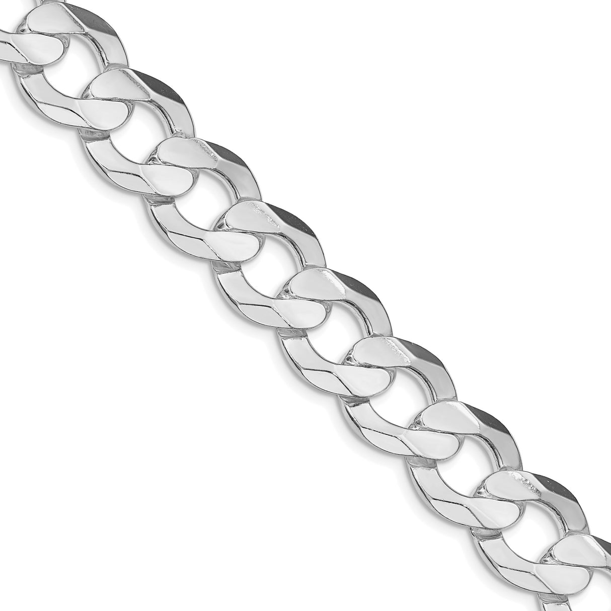 925 White Gold 14 mm Curb Chain Necklace, Polished detail view