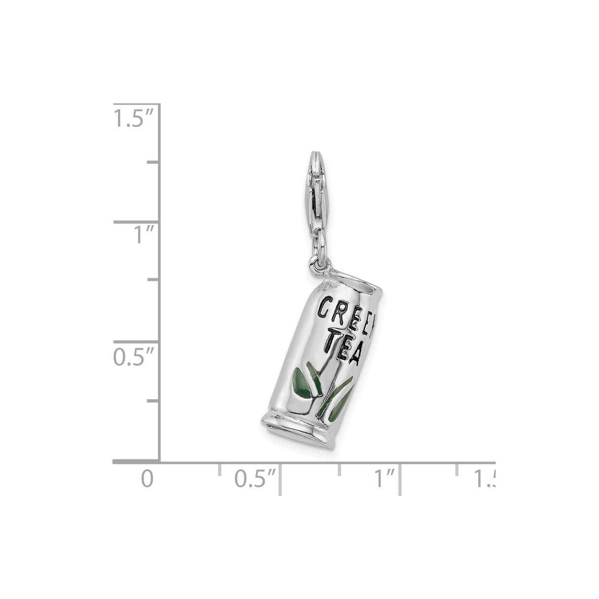 Sterling Silver Green Tea Charm Pendant with Enamel Leaf Accents, Unisex Jewelry
