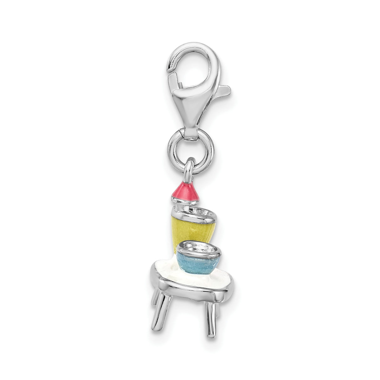 Sterling Silver Charm Pendant with Enamel Retro Table, Lamp, Vase and Bowl Accents