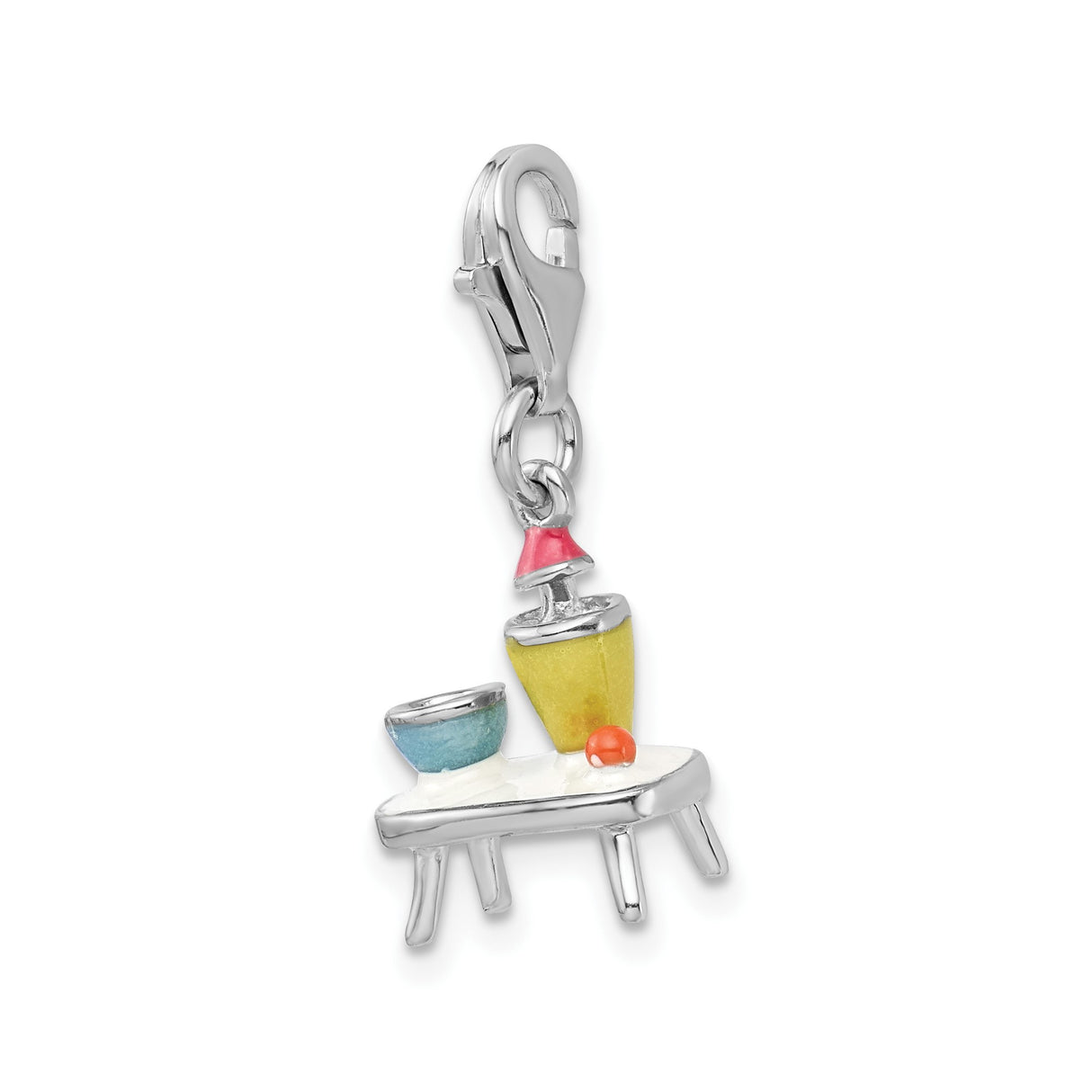 Sterling Silver Charm Pendant with Enamel Retro Table, Lamp, Vase and Bowl Accents
