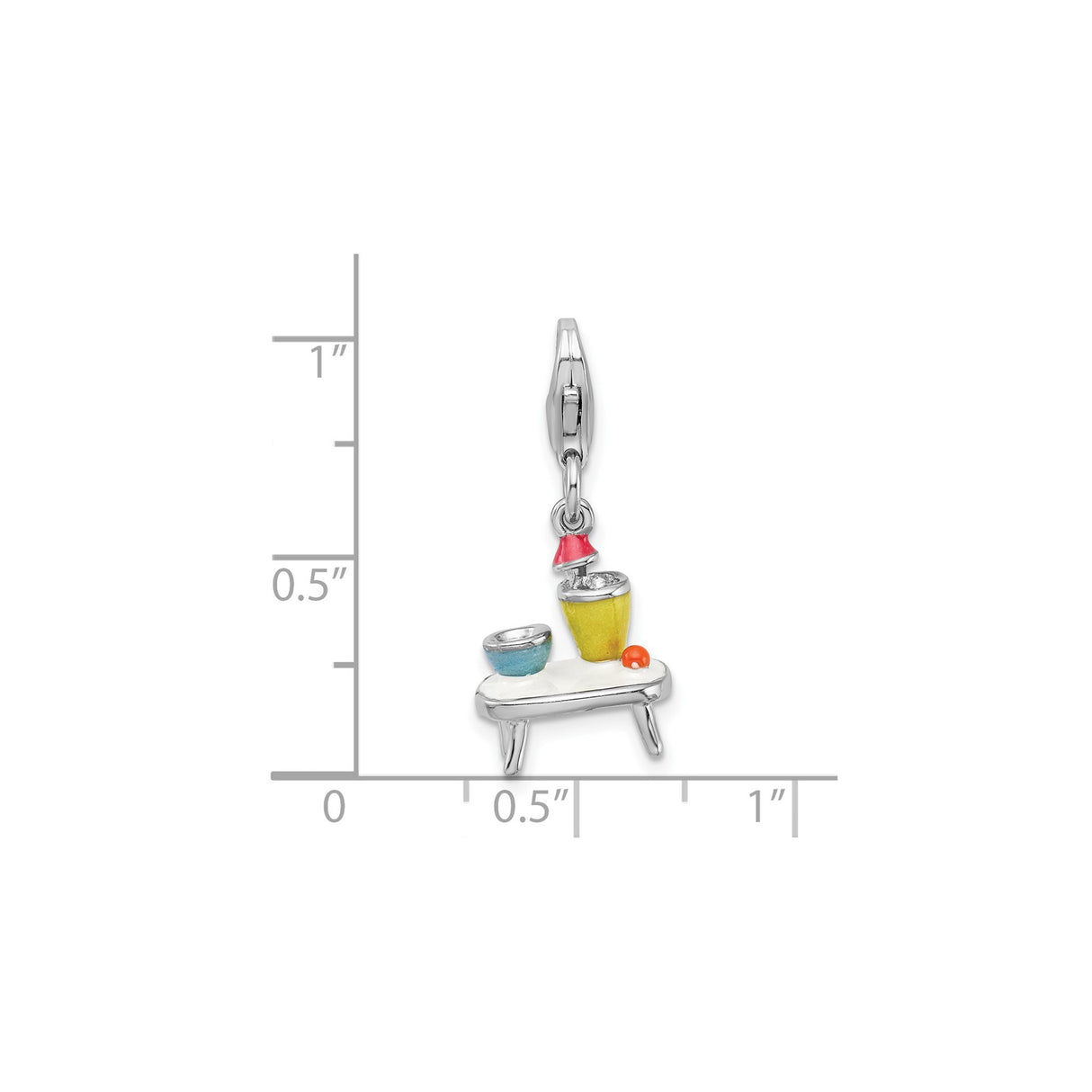 Sterling Silver Charm Pendant with Enamel Retro Table, Lamp, Vase and Bowl Accents