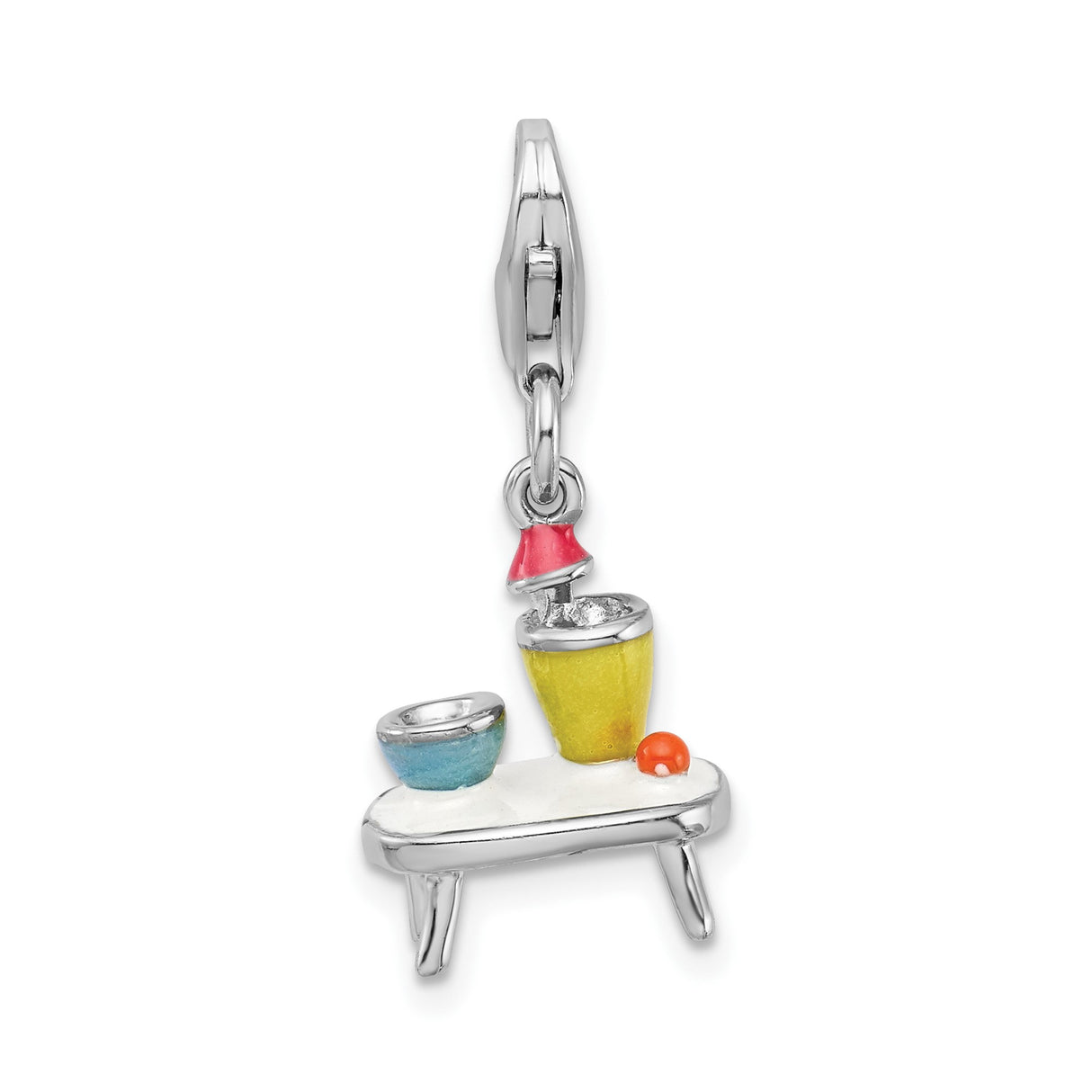 Sterling Silver Charm Pendant with Enamel Retro Table, Lamp, Vase and Bowl Accents