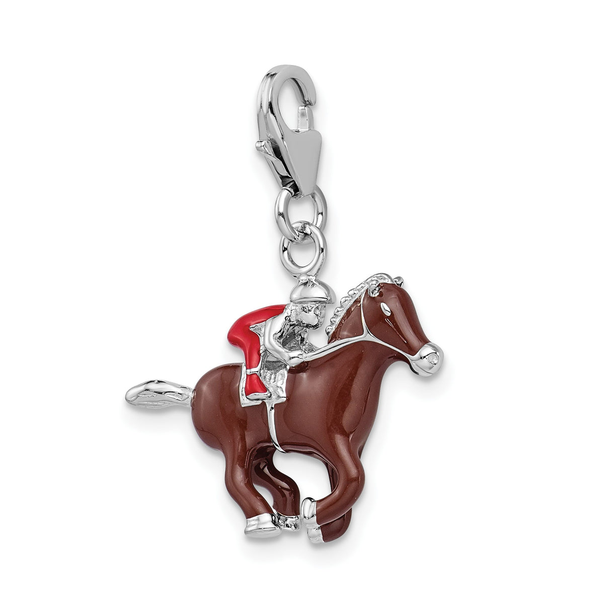 Sterling Silver Charm Pendant with Enamel Jockey on Horseback, Horse Racing Theme